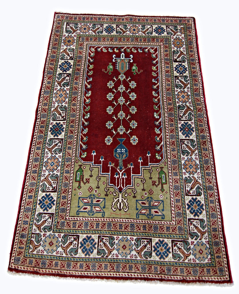 Handmade Vintage Turkish Kayseri Prayer Rug | 115 x 73 cm | 3'9" x 2'5" - Najaf Rugs & Textile