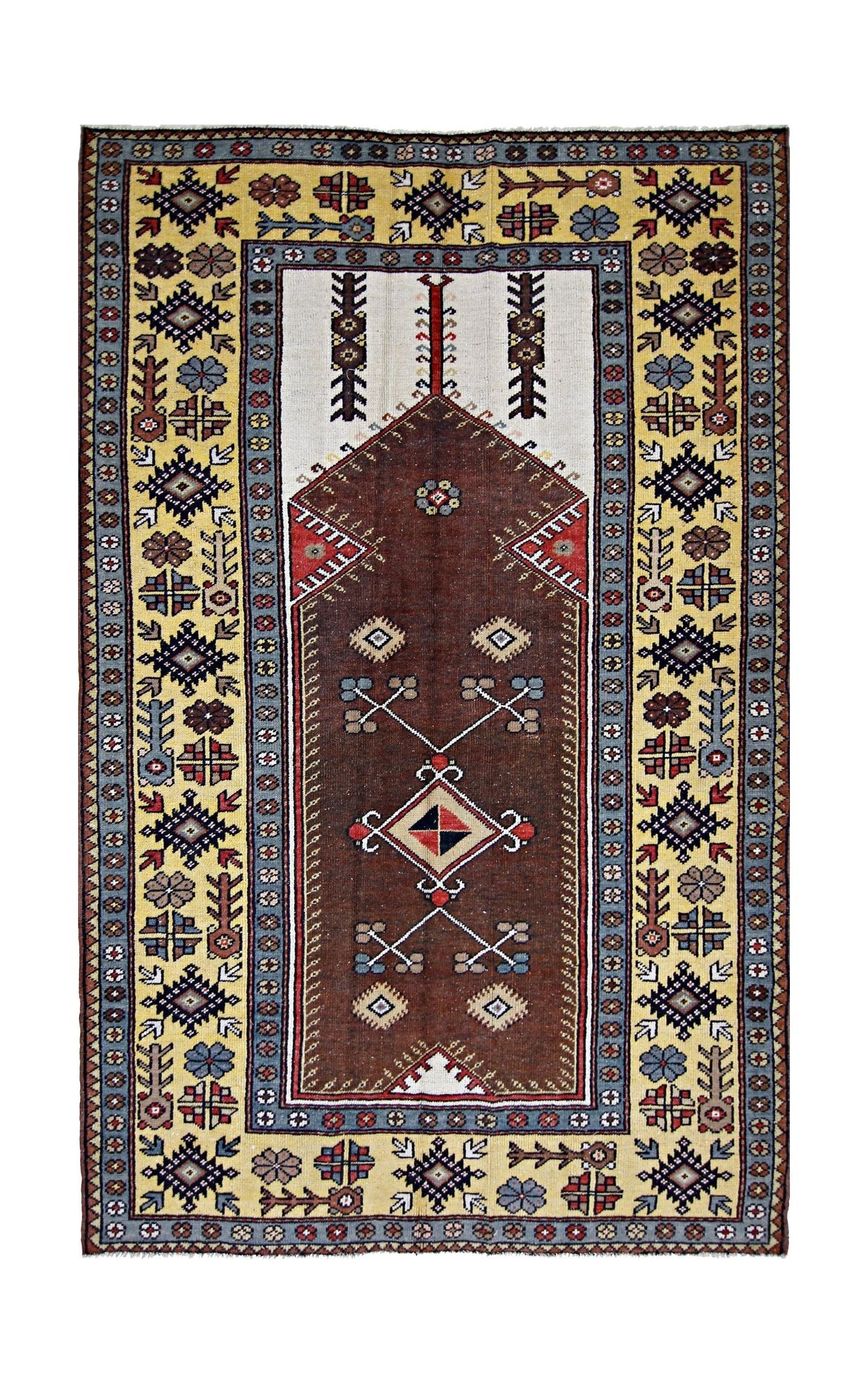 Handmade Vintage Turkish Kayseri Prayer Rug | 198 x 122 cm | 6'6" x 4' - Najaf Rugs & Textile