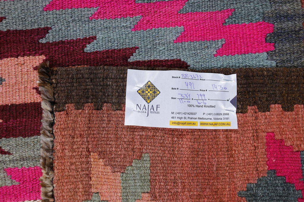 Handmade Vintage Turkish Kilim | 334 x 199 cm | 11' x 6'6" - Najaf Rugs & Textile