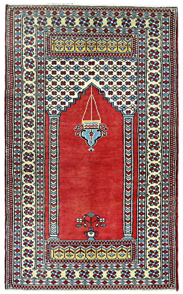 Handmade Vintage Turkish Prayer Rug | 129 x 78 cm | 4'3" x 2'7" - Najaf Rugs & Textile