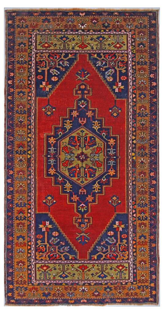 Handmade Vintage Turkish Taspinar Rug | 214 x 112 cm | 7' x 3'8" - Najaf Rugs & Textile