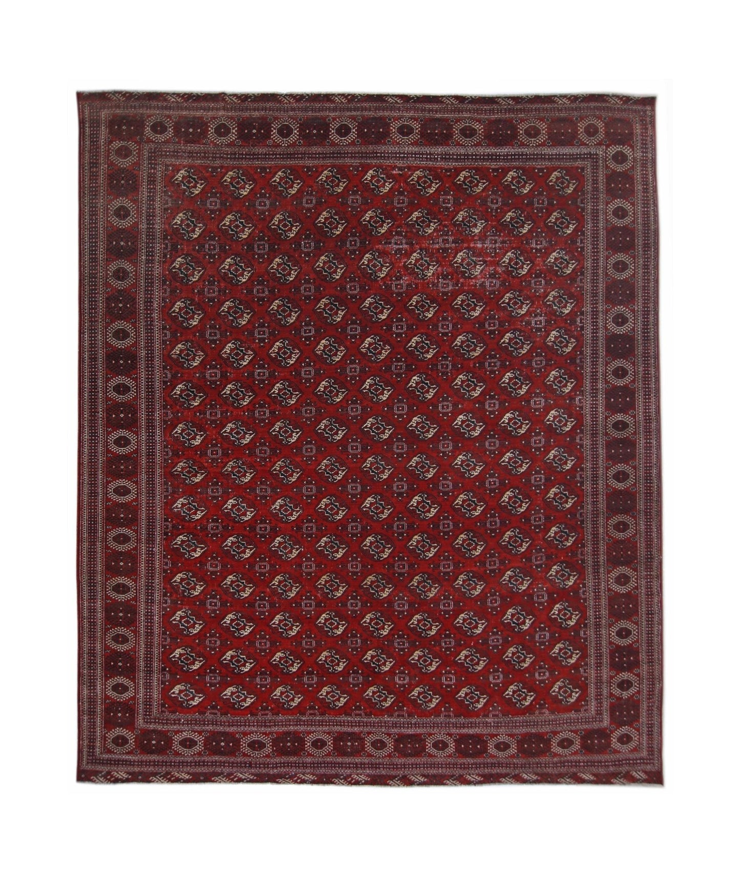 Handmade Vintage Turkmen Tekke Bokhara Rug | 381 x 365 cm | 12'6" x 12' - Najaf Rugs & Textile