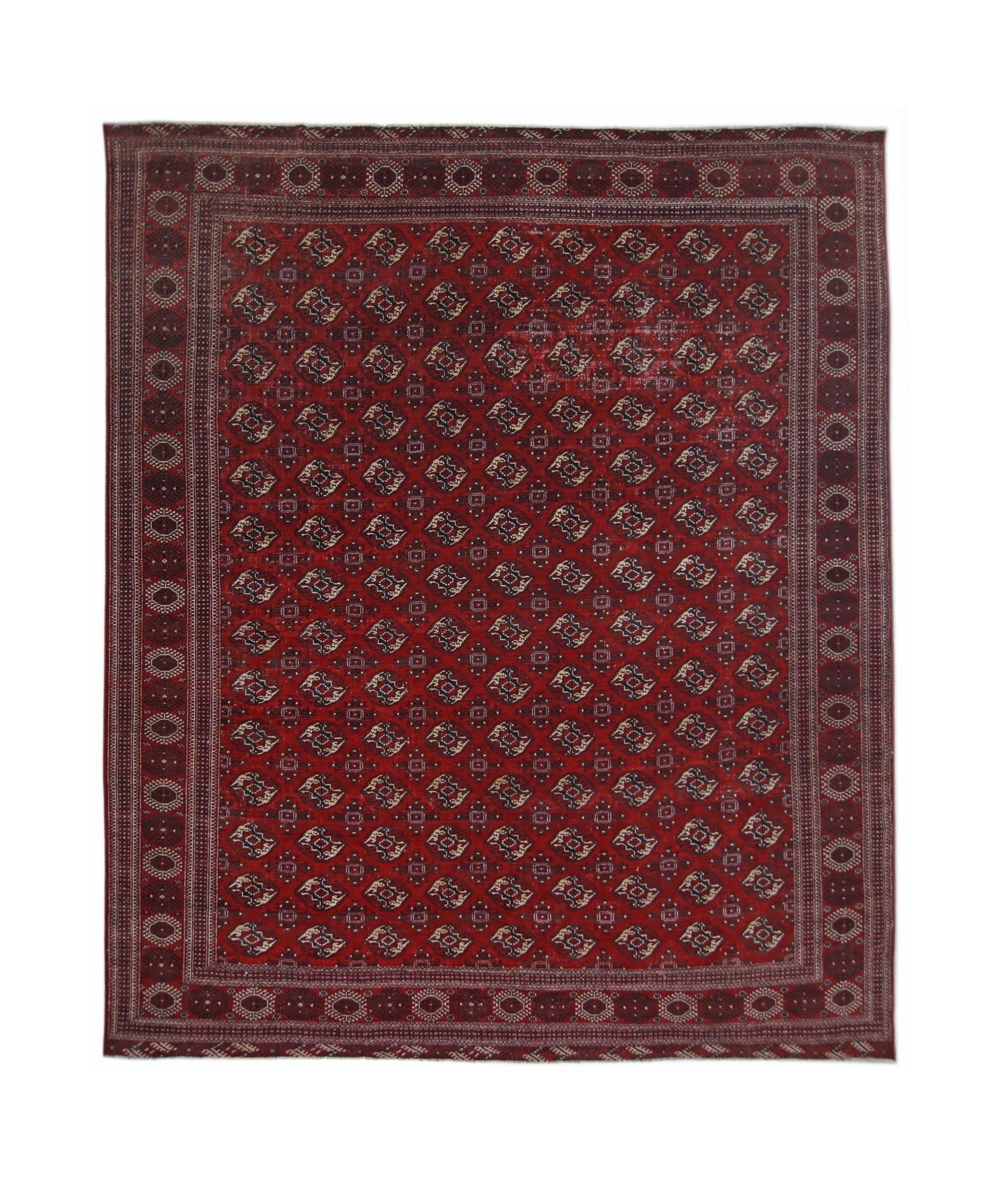 Handmade Vintage Turkmen Tekke Bokhara Rug | 381 x 365 cm | 12'6" x 12' - Najaf Rugs & Textile