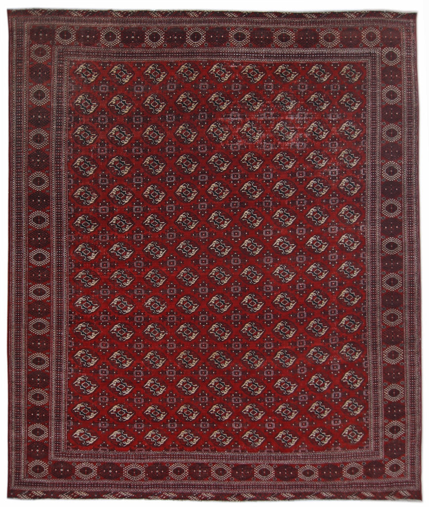 Handmade Vintage Turkmen Tekke Bokhara Rug | 381 x 365 cm | 12'6" x 12' - Najaf Rugs & Textile
