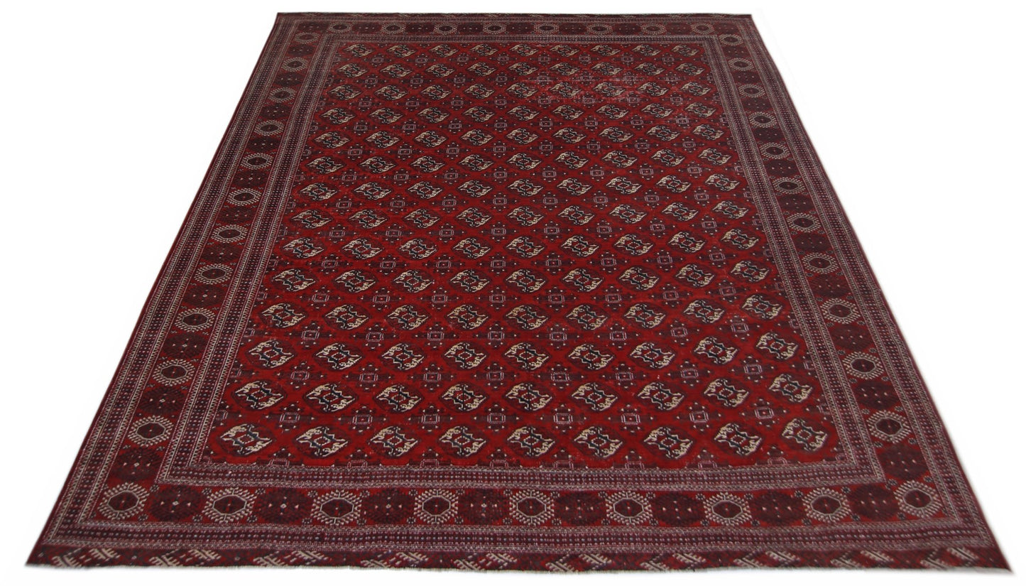 Handmade Vintage Turkmen Tekke Bokhara Rug | 381 x 365 cm | 12'6" x 12' - Najaf Rugs & Textile