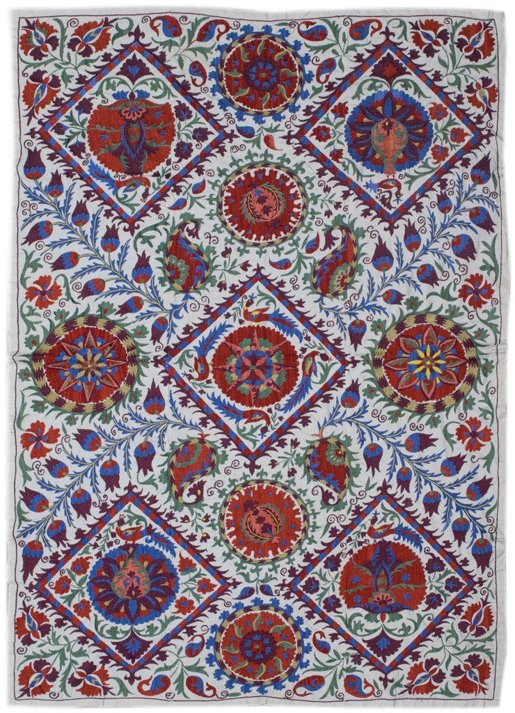 Handmade Viscose Silk Uzbek Suzani | 188 x 138 cm - Najaf Rugs & Textile