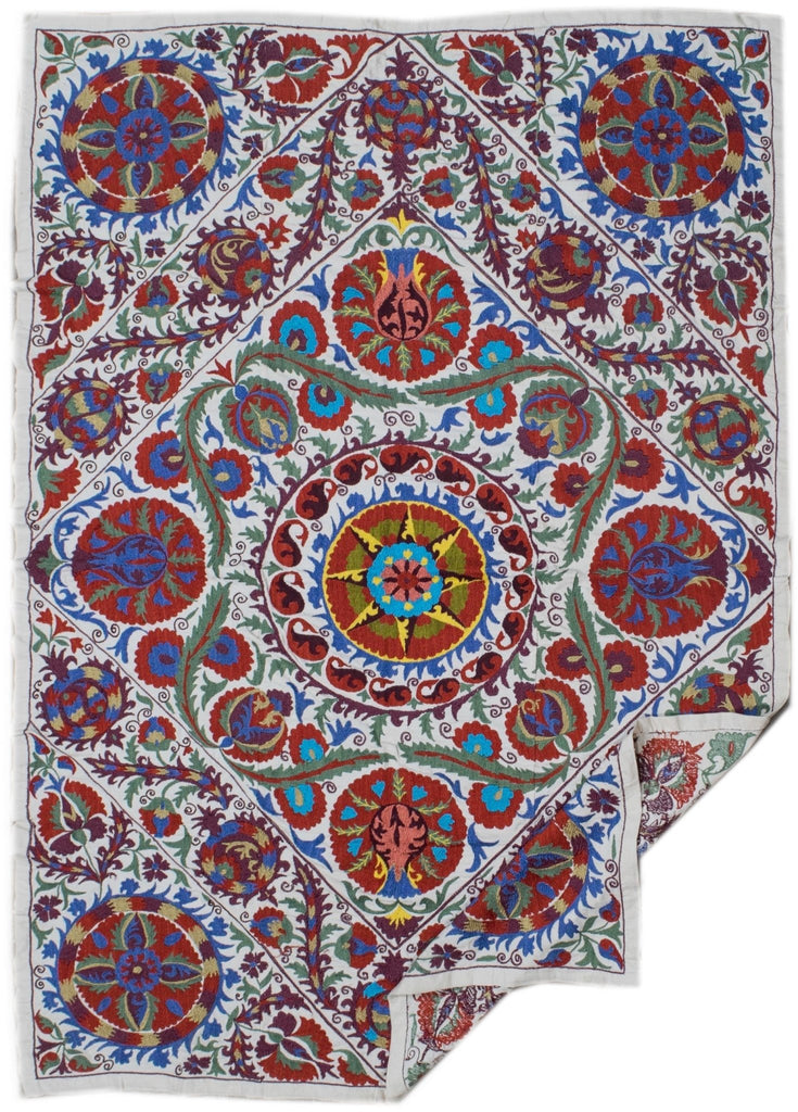 Handmade Viscose Silk Uzbek Suzani | 190 x 140 cm - Najaf Rugs & Textile
