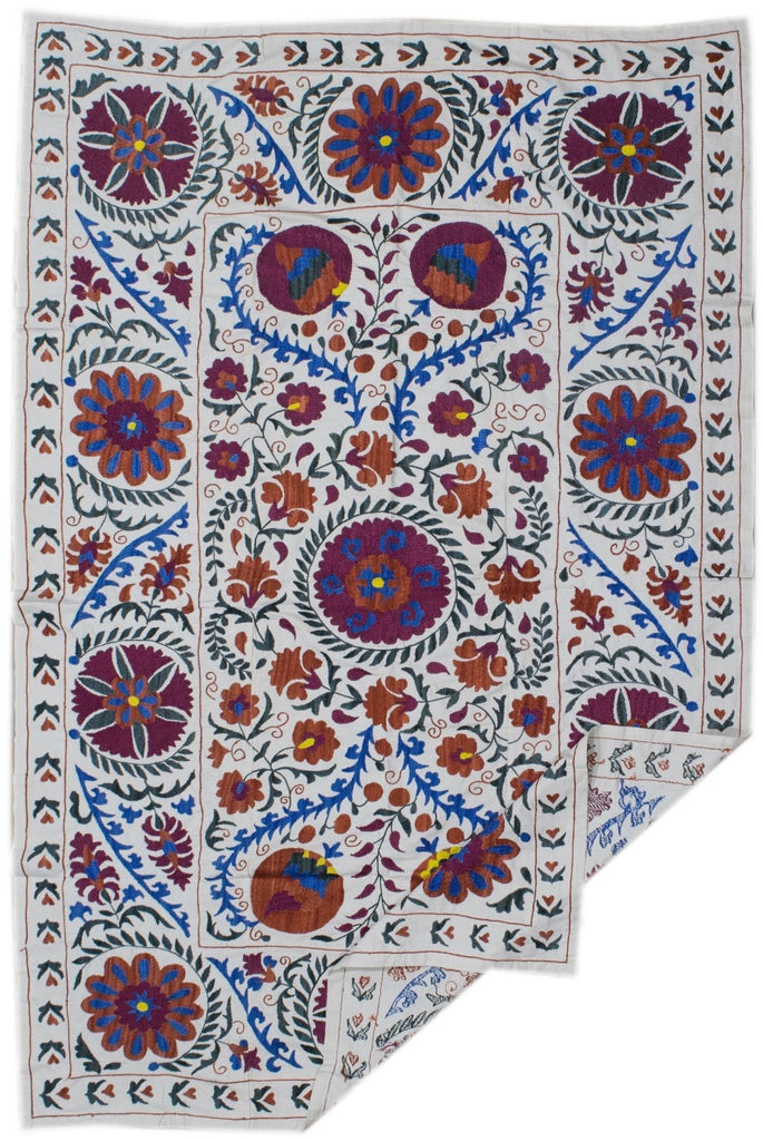 Handmade Viscose Silk Uzbek Suzani | 196 x 121 cm - Najaf Rugs & Textile