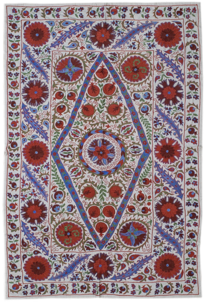 Handmade Viscose Silk Uzbek Suzani | 196 x 131 cm - Najaf Rugs & Textile