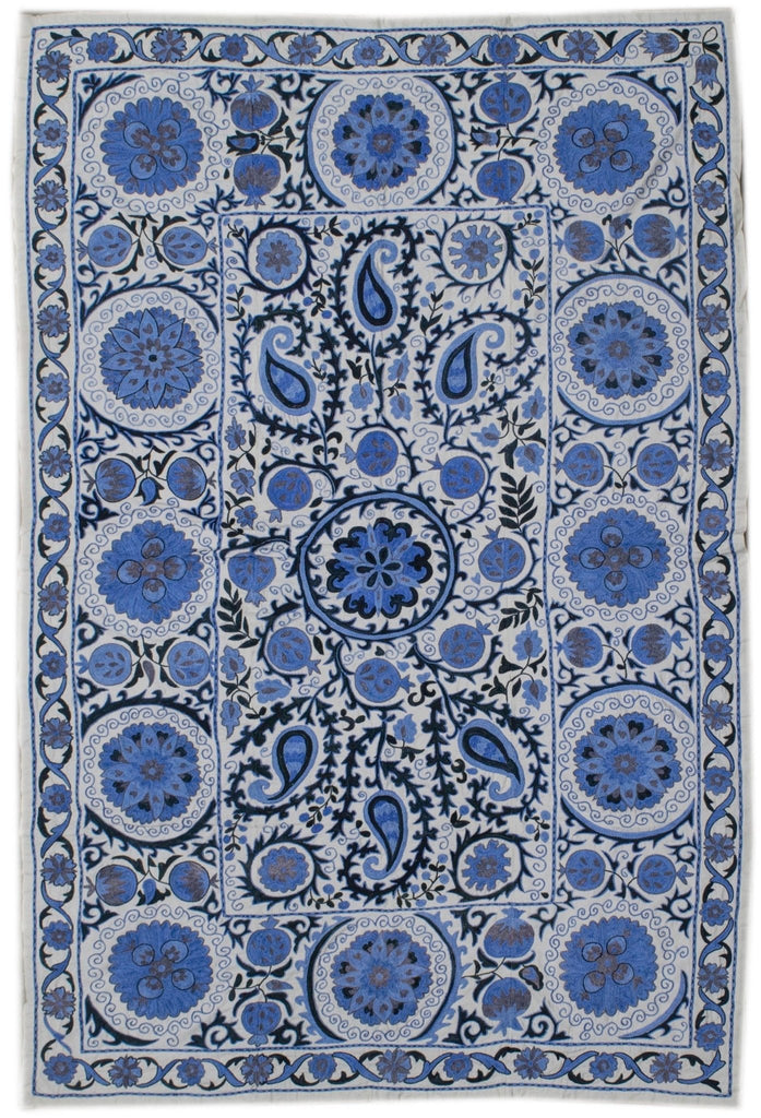 Handmade Viscose Silk Uzbek Suzani | 200 x 129 cm - Najaf Rugs & Textile