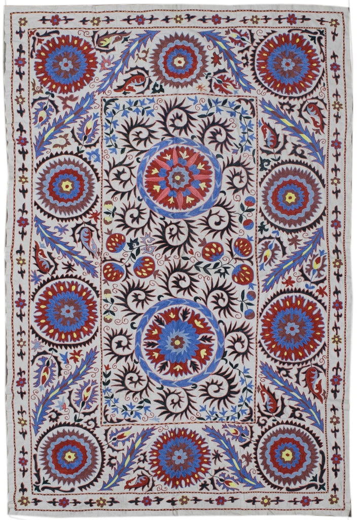 Handmade Viscose Silk Uzbek Suzani | 200 x 131 cm - Najaf Rugs & Textile