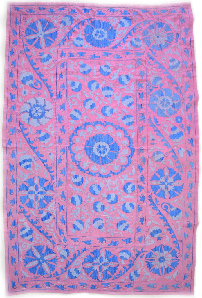 Handmade Viscose Silk Uzbek Suzani | 201 x 132 cm - Najaf Rugs & Textile