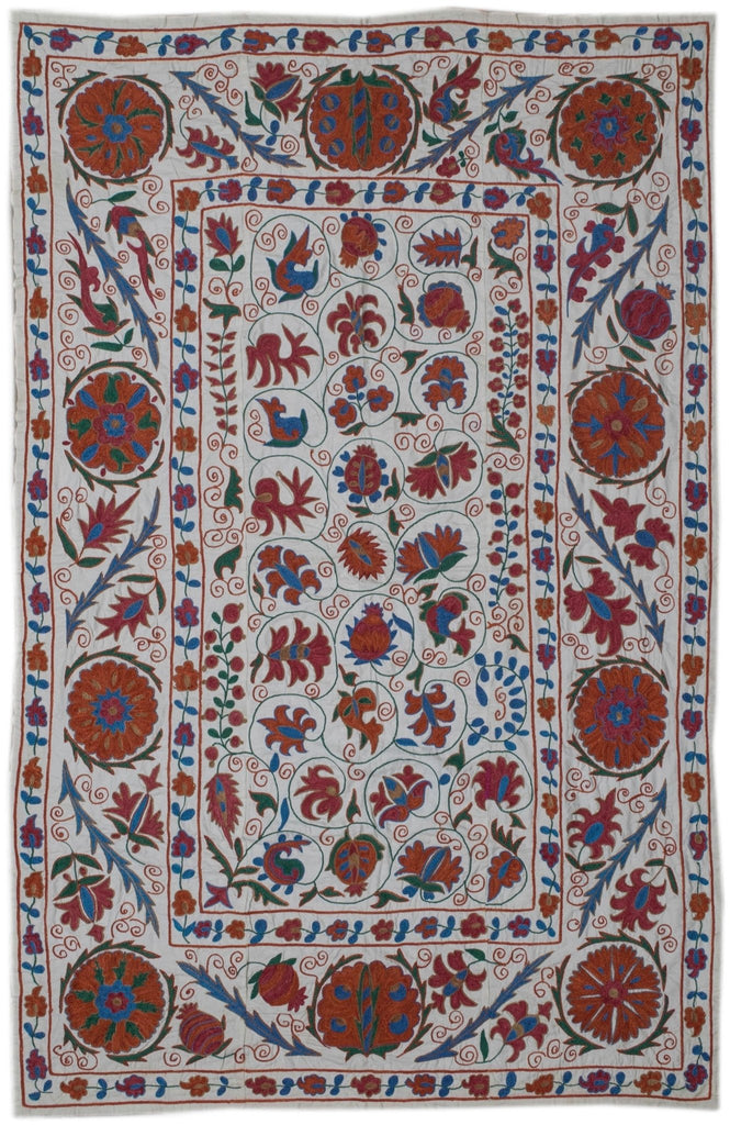Handmade Viscose Silk Uzbek Suzani | 201 x 135 cm - Najaf Rugs & Textile
