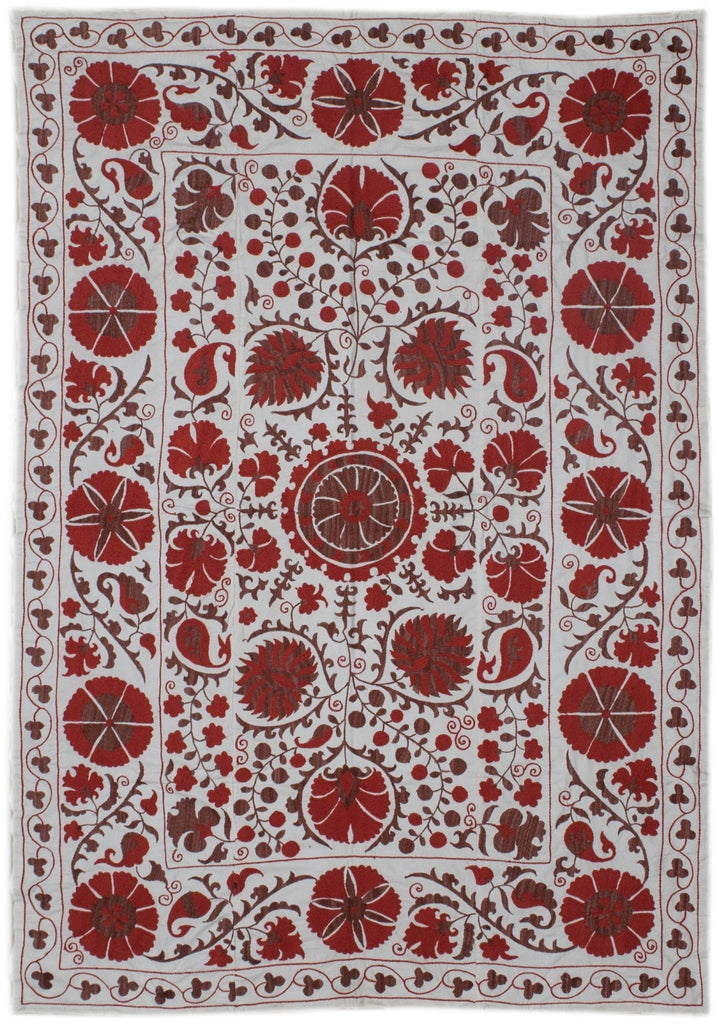 Handmade Viscose Silk Uzbek Suzani | 203 x 145 cm - Najaf Rugs & Textile