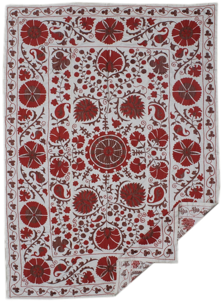 Handmade Viscose Silk Uzbek Suzani | 203 x 145 cm - Najaf Rugs & Textile