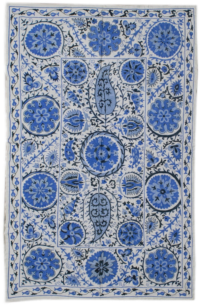 Handmade Viscose Silk Uzbek Suzani | 204 x 129 cm - Najaf Rugs & Textile