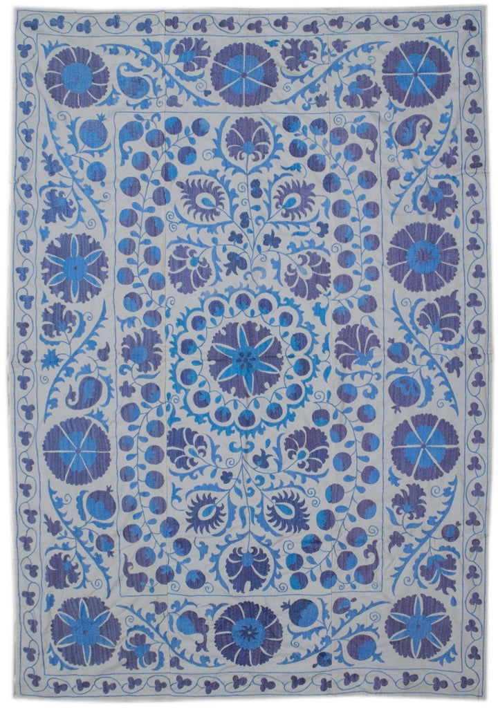 Handmade Viscose Silk Uzbek Suzani | 204 x 130 cm - Najaf Rugs & Textile