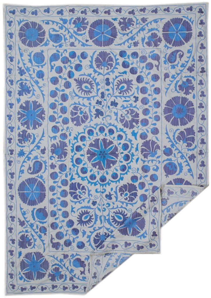 Handmade Viscose Silk Uzbek Suzani | 204 x 130 cm - Najaf Rugs & Textile