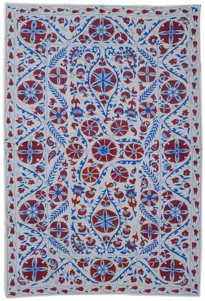 Handmade Viscose Silk Uzbek Suzani | 205 x 135 cm - Najaf Rugs & Textile