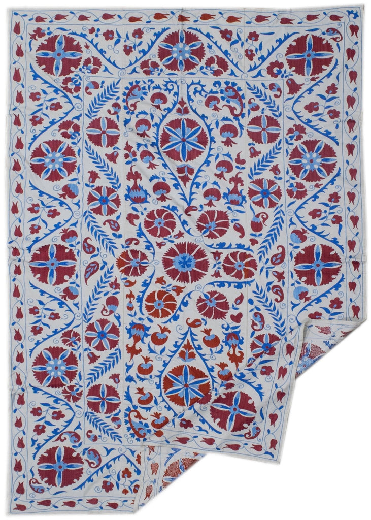 Handmade Viscose Silk Uzbek Suzani | 205 x 135 cm - Najaf Rugs & Textile
