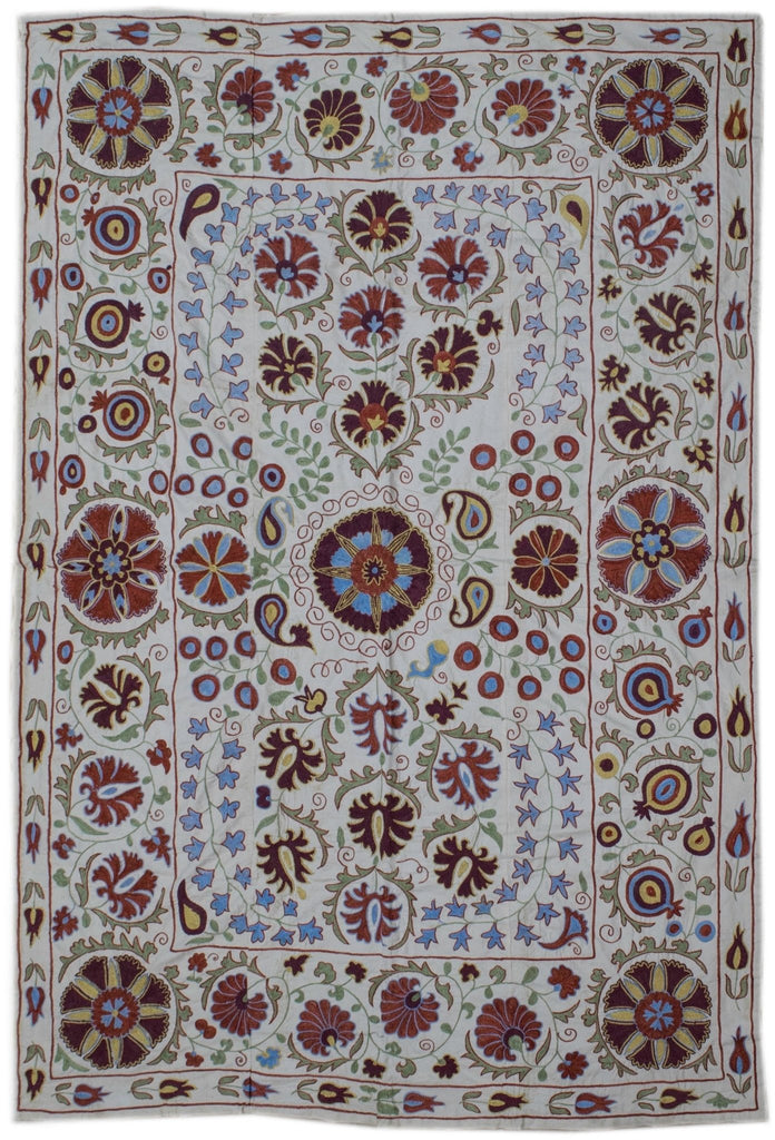 Handmade Viscose Silk Uzbek Suzani | 205 x 141 cm - Najaf Rugs & Textile