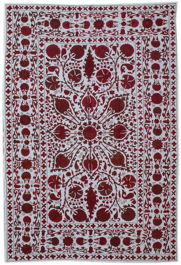 Handmade Viscose Silk Uzbek Suzani | 213 x 140 cm - Najaf Rugs & Textile