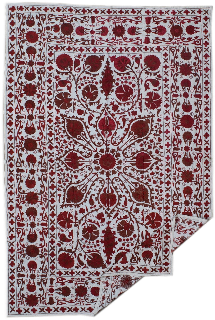 Handmade Viscose Silk Uzbek Suzani | 213 x 140 cm - Najaf Rugs & Textile