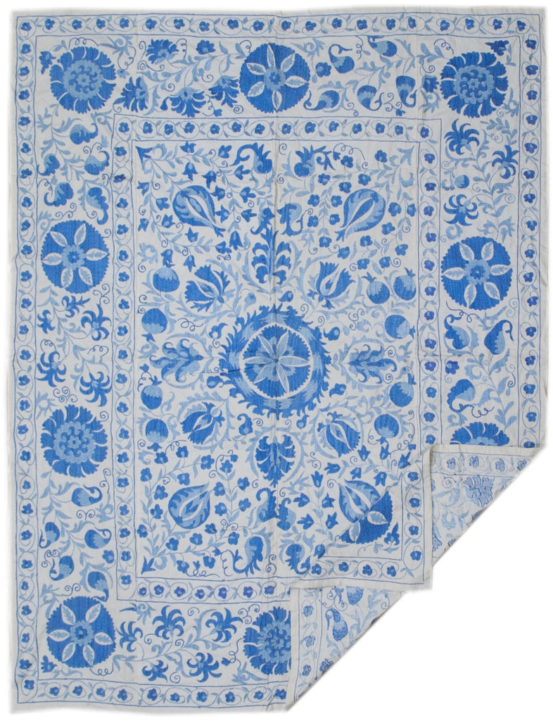 Handmade Viscose Silk Uzbek Suzani | 213 x 176 cm - Najaf Rugs & Textile