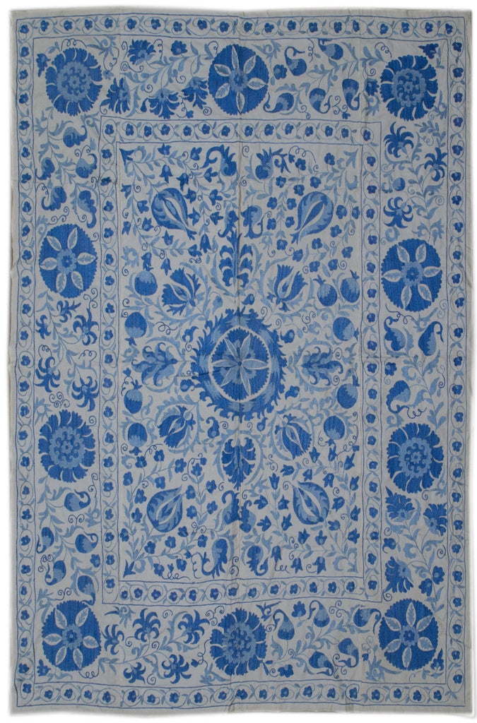 Handmade Viscose Silk Uzbek Suzani | 213 x 176 cm - Najaf Rugs & Textile