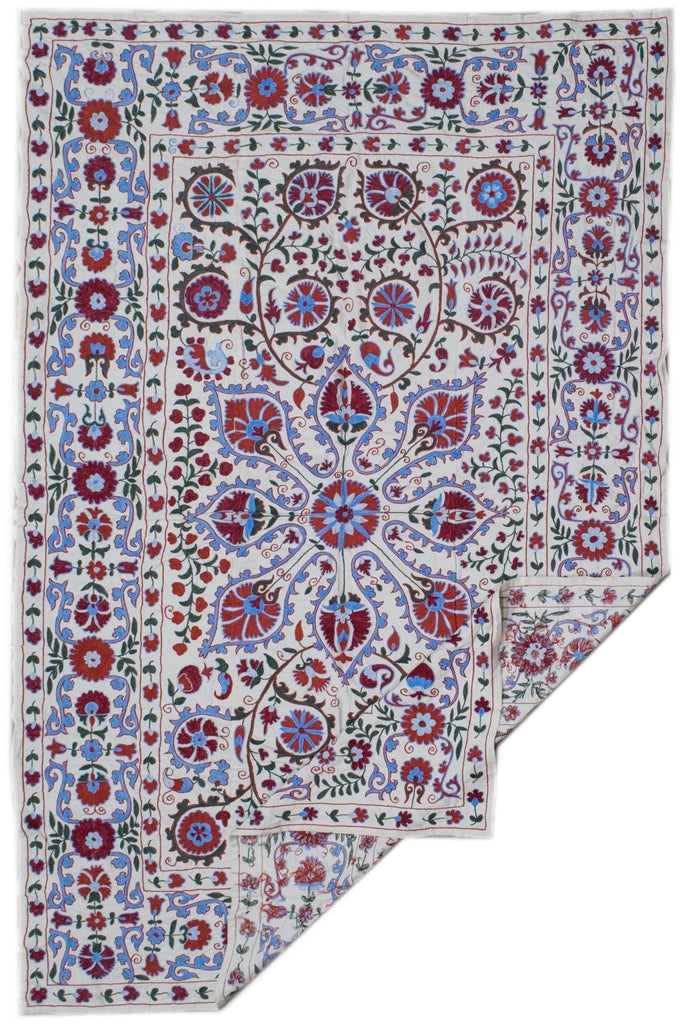 Handmade Viscose Silk Uzbek Suzani | 223 x 142 cm - Najaf Rugs & Textile