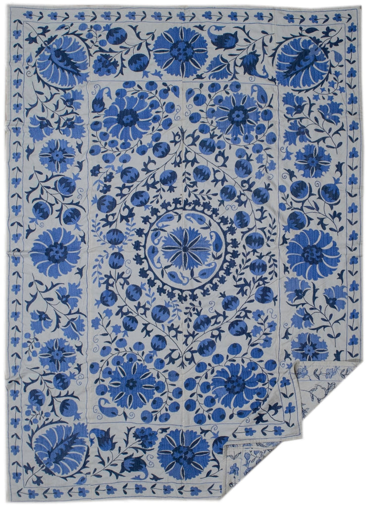 Handmade Viscose Silk Uzbek Suzani | 237 x 175 cm - Najaf Rugs & Textile