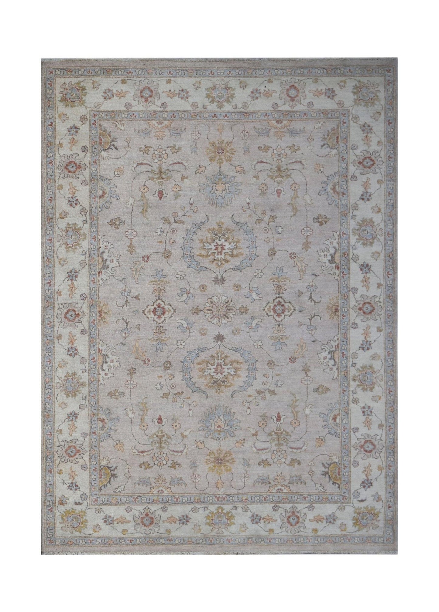 A rectangular Afghan Chobi rug featuring a traditional floral pattern in soft, earthy tones.