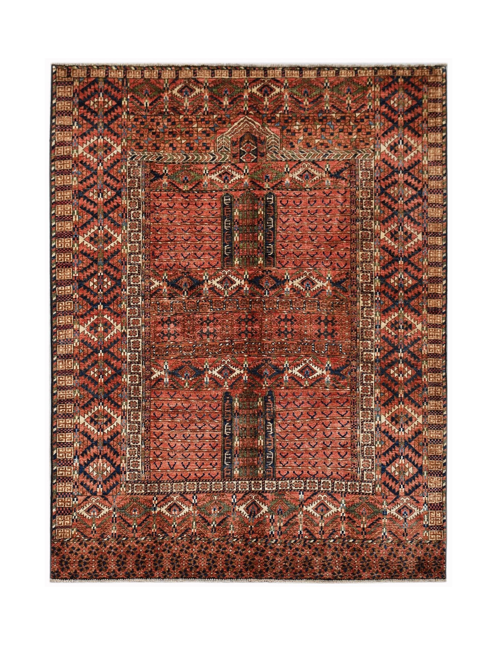 Handwoven Afghan Chobi rug featuring a traditional geometric pattern in warm earthy tones.