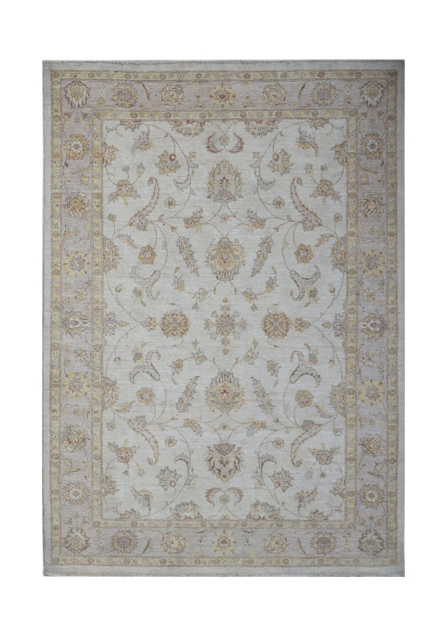 A rectangular Afghan Chobi rug featuring a traditional floral pattern in soft, earthy tones.
