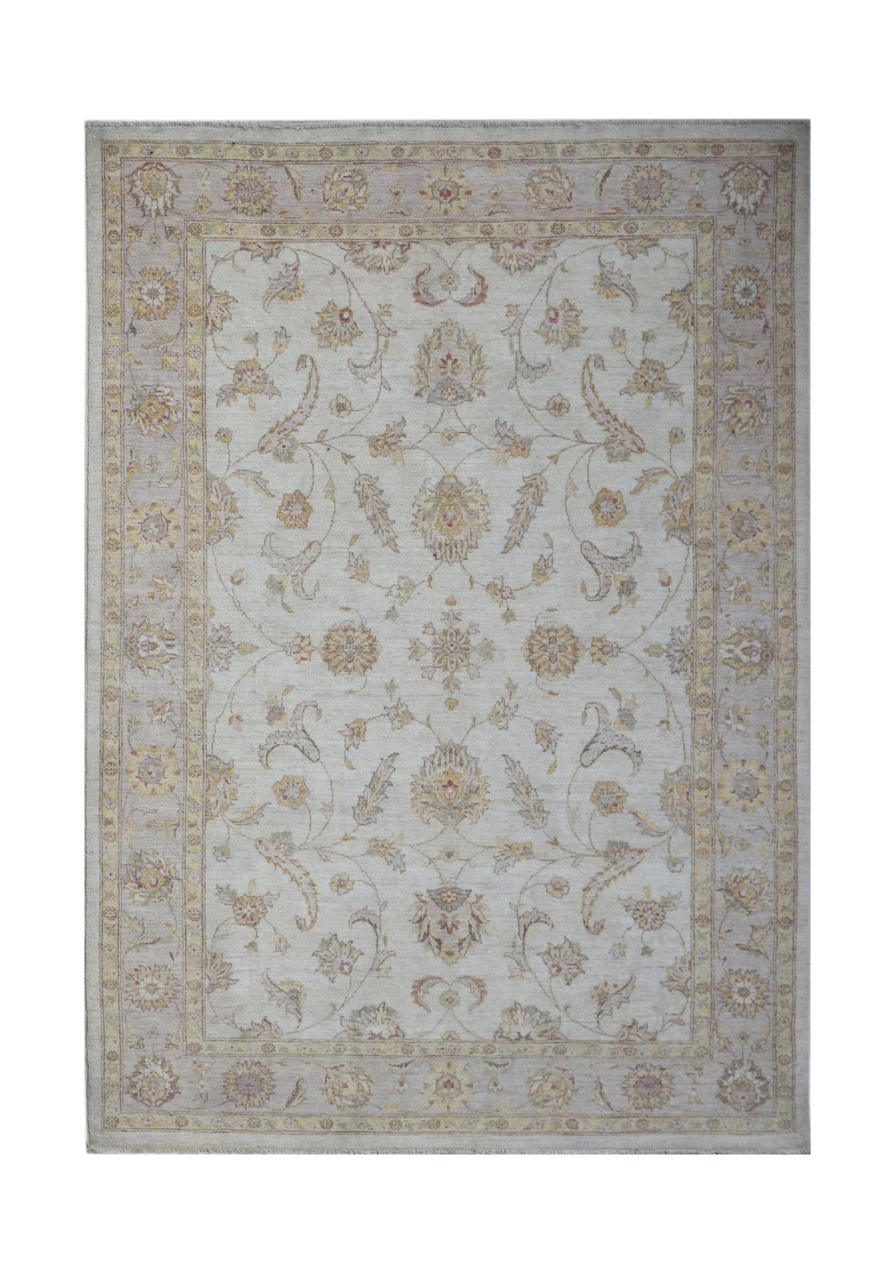 A rectangular Afghan Chobi rug featuring a traditional floral pattern in soft, earthy tones.