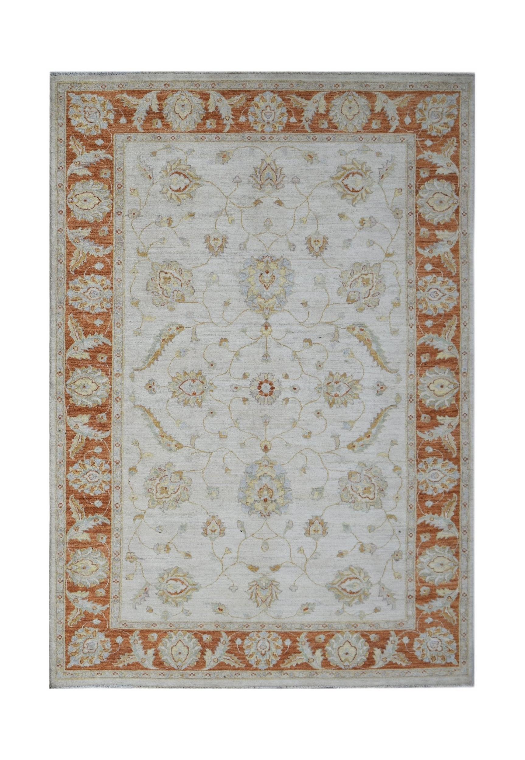 An Afghan Chobi rug featuring a traditional floral pattern in soft earth tones on a cream field.
