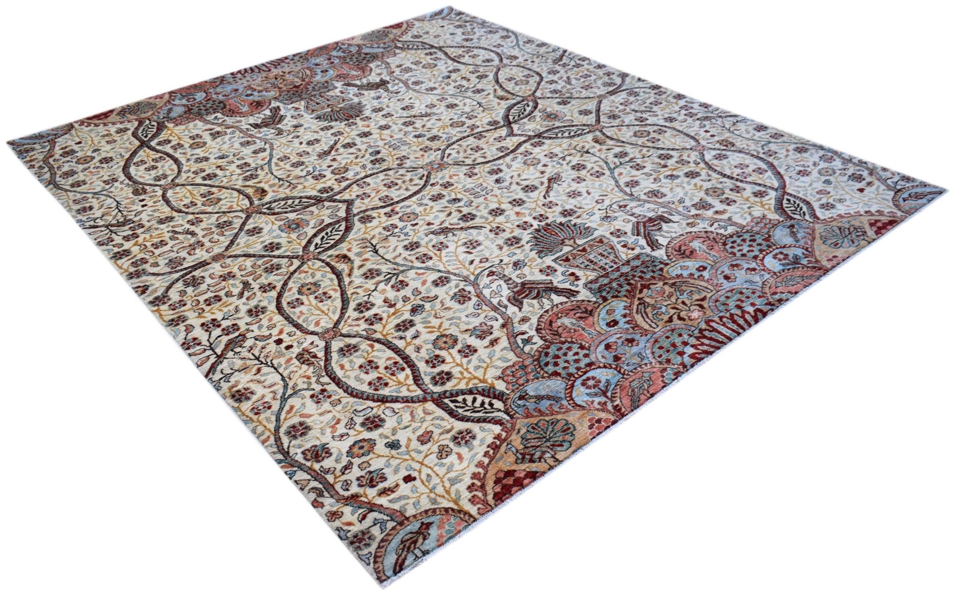 An Afghan Chobi rug featuring a traditional floral vine pattern in muted earth tones.