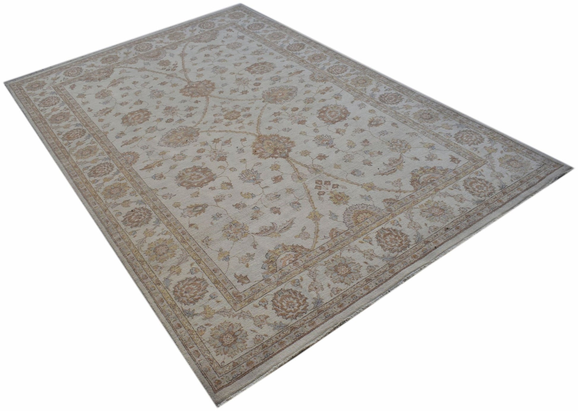 A rectangular Afghan Chobi rug featuring a traditional floral pattern in soft, earthy wood tones.