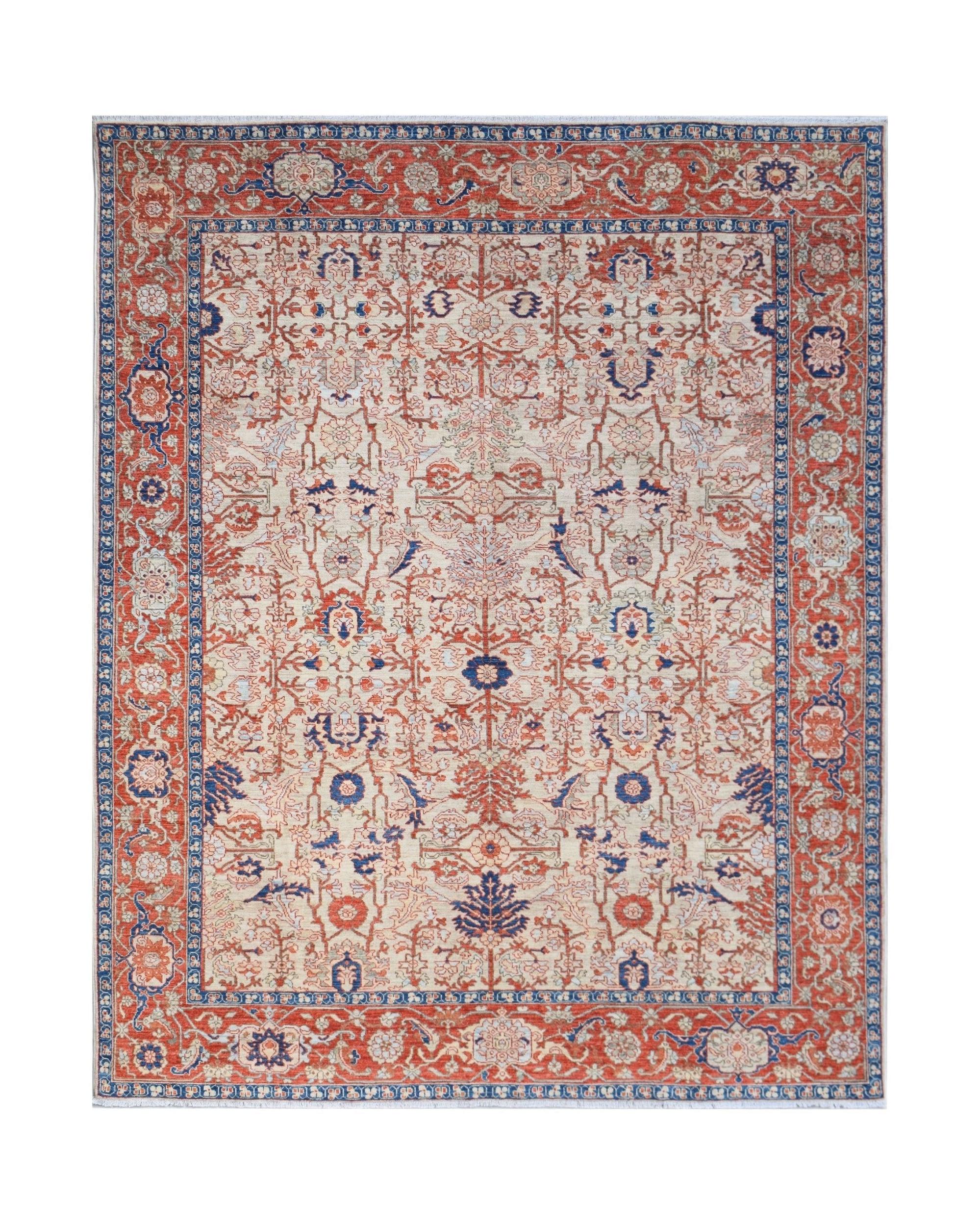 Handwoven Afghan Chobi rug featuring a traditional floral pattern in red, blue, and cream tones.