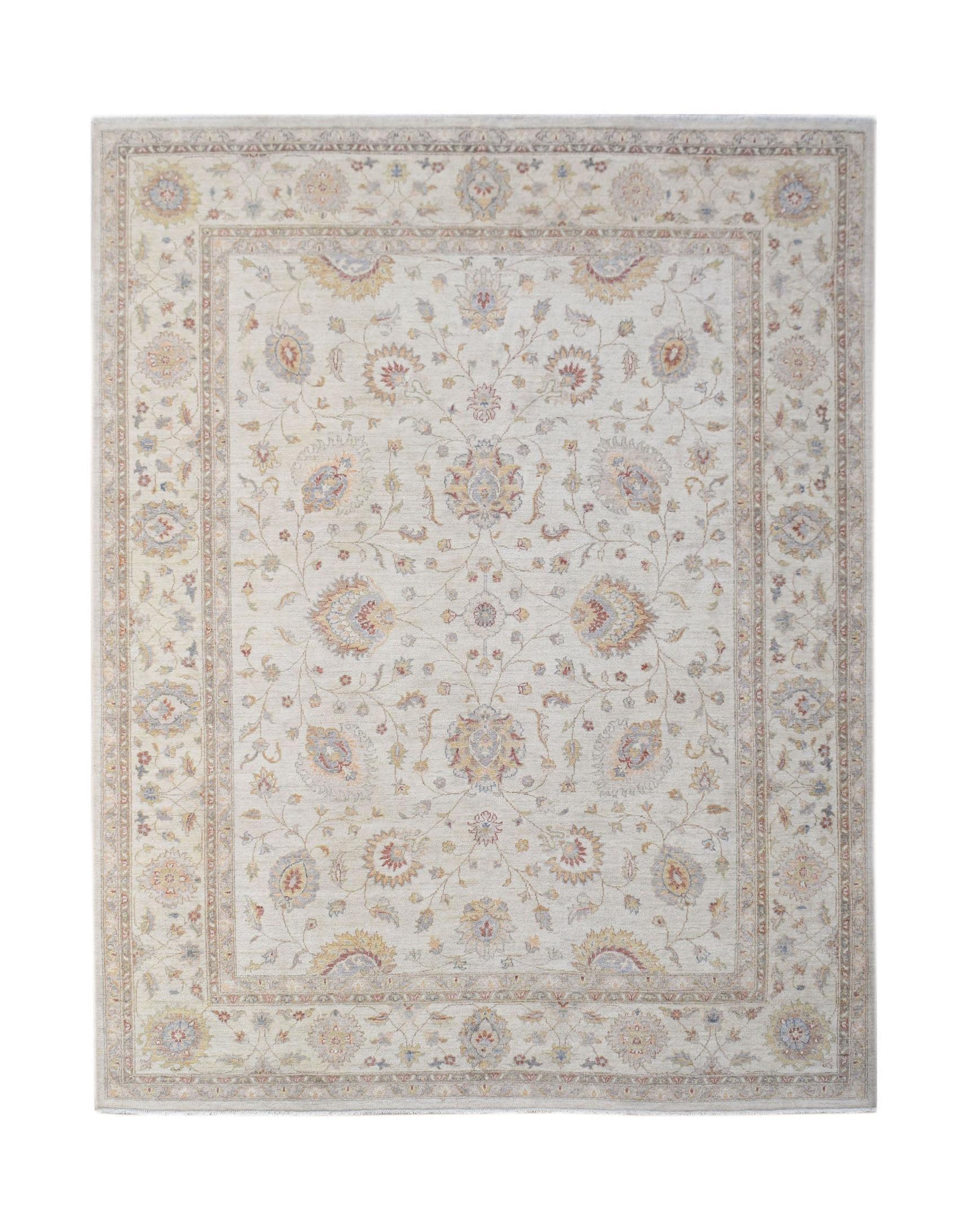 Handmade Afghan Chobi rug featuring a traditional floral pattern in soft, earthy tones.