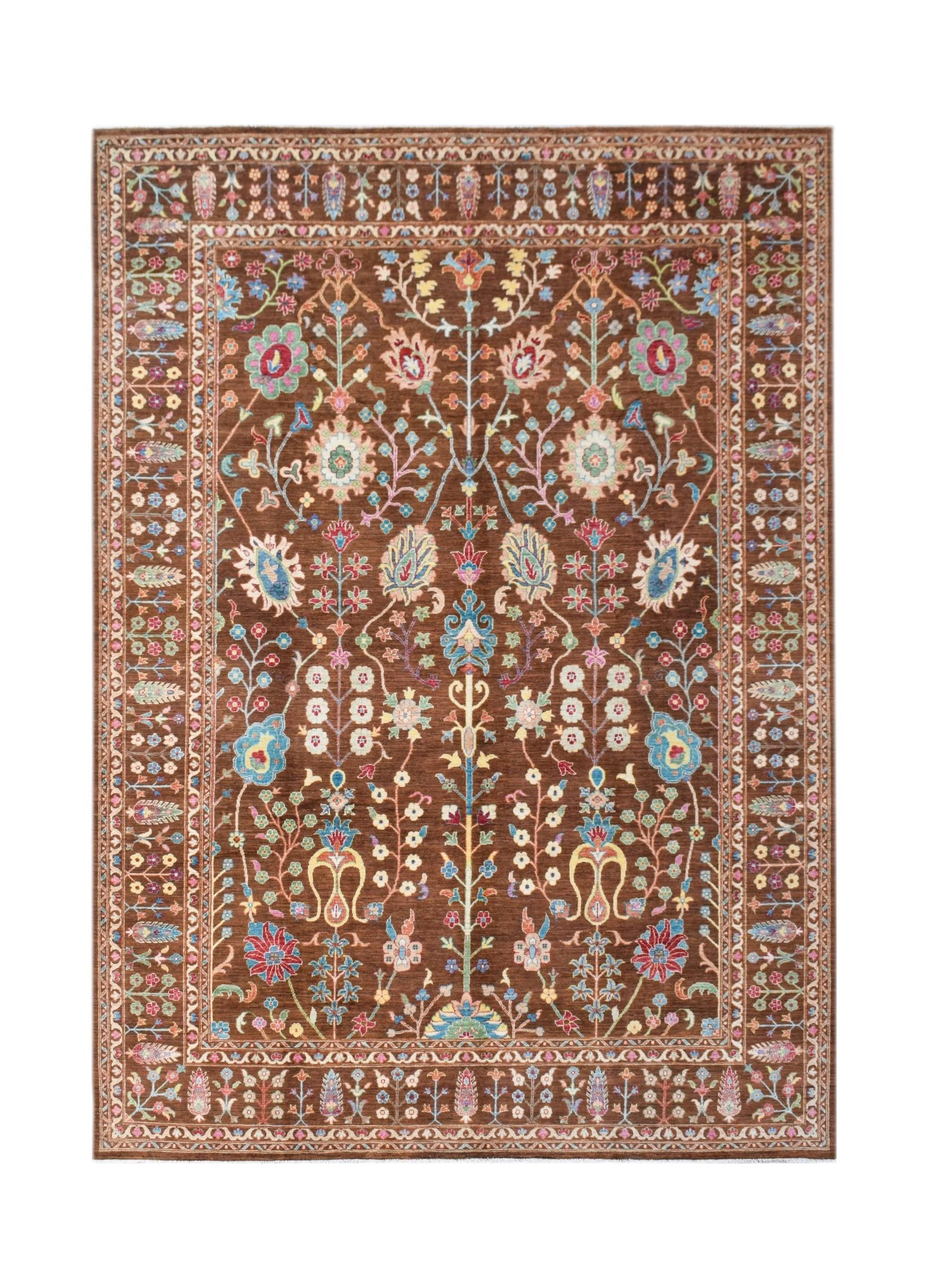 A rectangular Afghan Chobi rug featuring a traditional floral pattern in earthy tones.