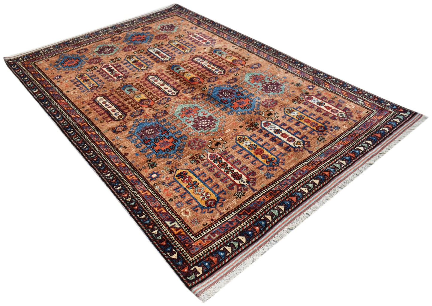 A rectangular Afghan Herati rug featuring a traditional geometric pattern in warm earthy tones.