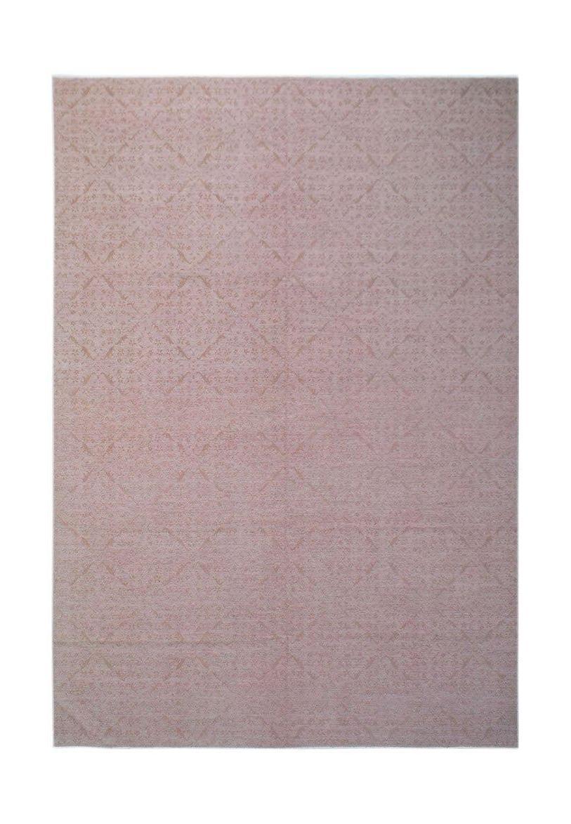 A rectangular Afghan Chobi rug featuring a subtle, light pink geometric pattern.