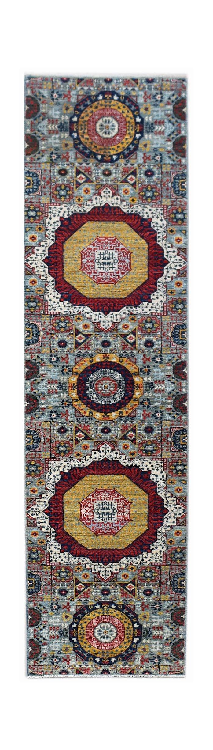 Handwoven Afghan Chobi runner rug featuring a traditional Mamluk medallion pattern in warm tones.