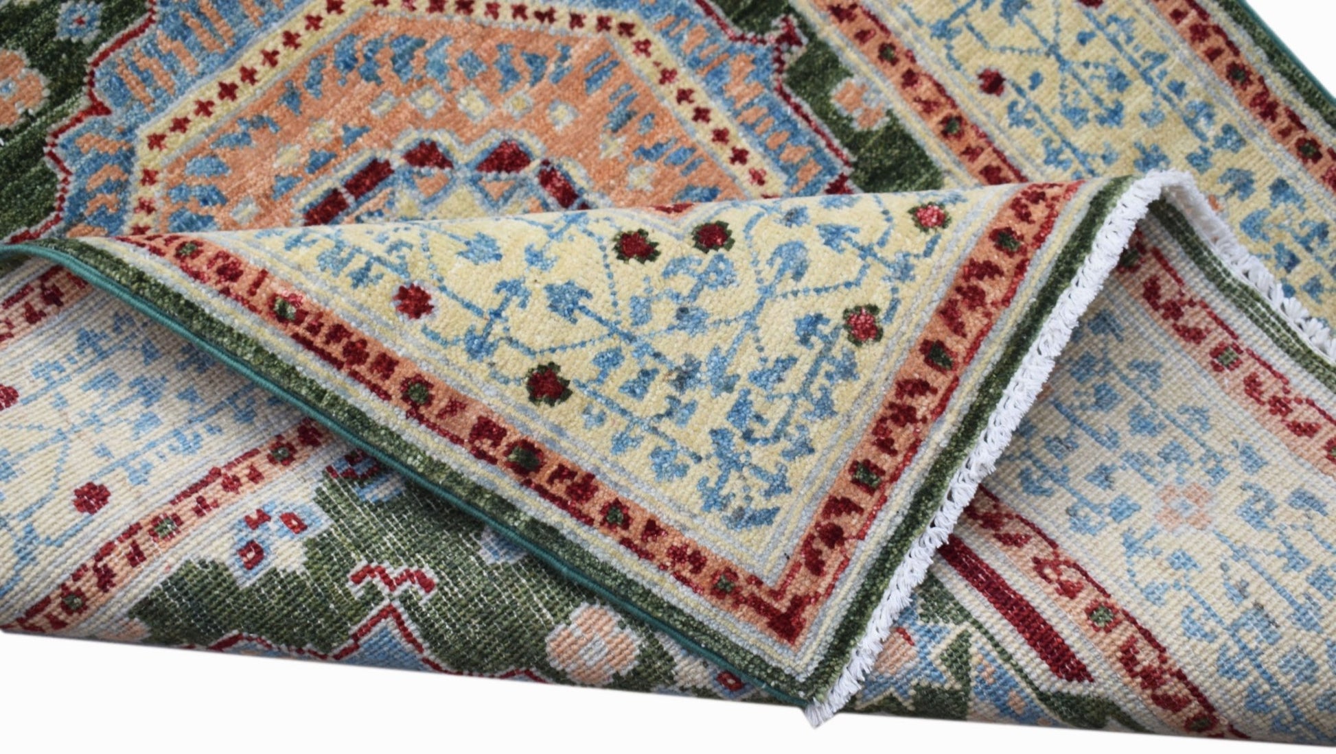 A handwoven Afghan Chobi runner featuring a traditional Mamluk medallion pattern in wool.