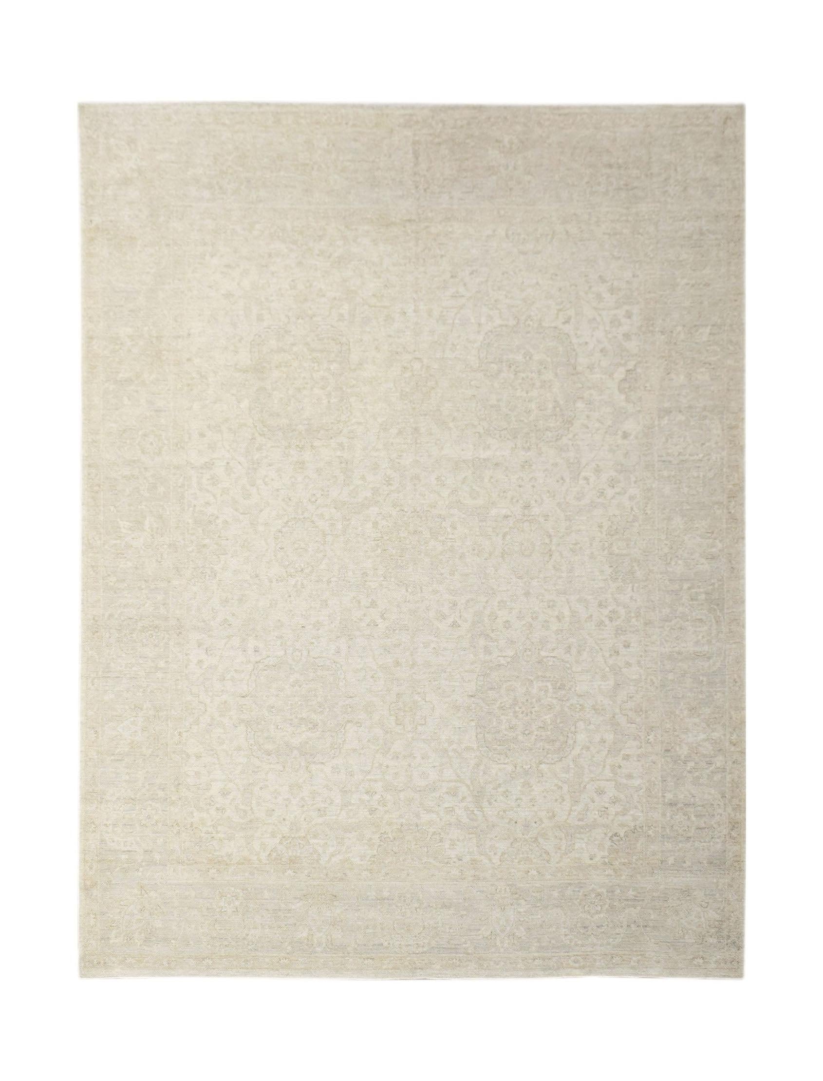 A rectangular Afghan Balkh rug featuring a subtle, monochromatic floral pattern in beige tones.