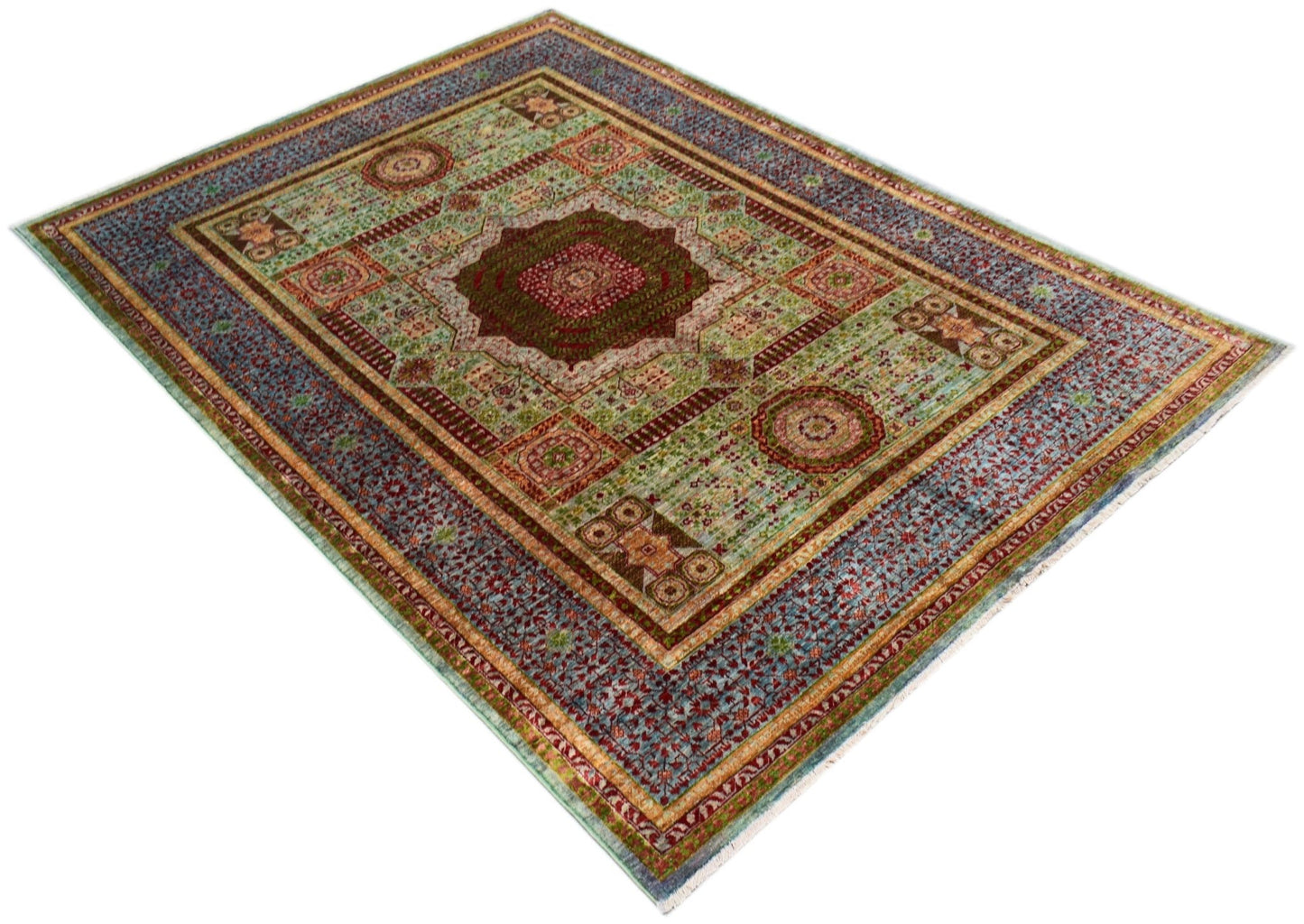 Handwoven Afghan Chobi rug featuring a traditional Mamluk medallion pattern in earthy tones.