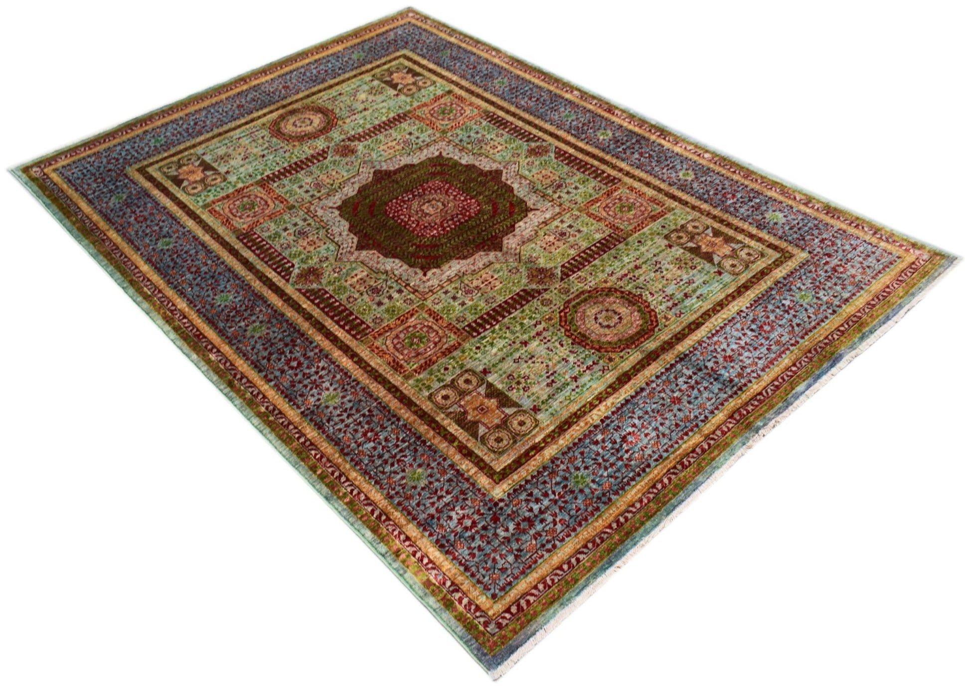 Handwoven Afghan Chobi rug featuring a traditional Mamluk medallion pattern in earthy tones.