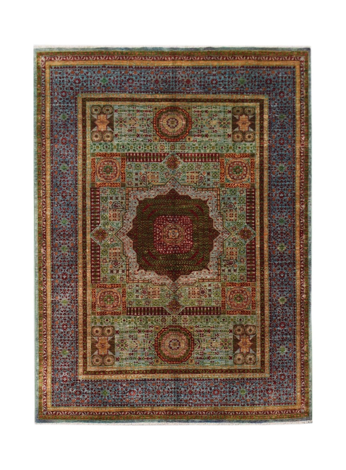 Handmade Afghan Chobi rug featuring a traditional Mamluk medallion pattern in earthy tones.