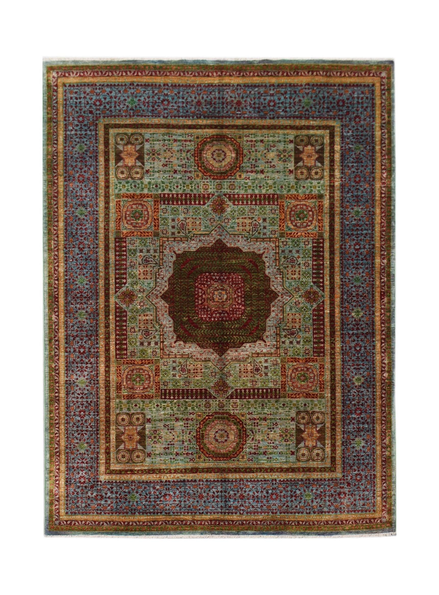Handmade Afghan Chobi rug featuring a traditional Mamluk medallion pattern in earthy tones.